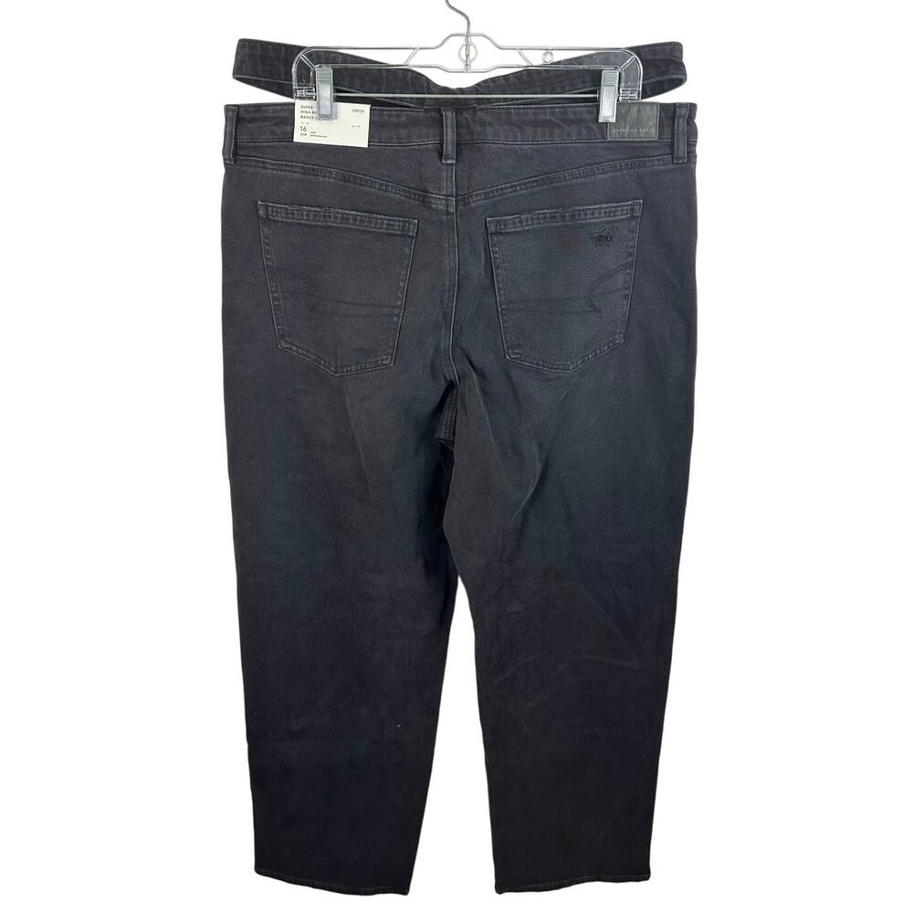 American Eagle Super High Rise Baggy Straight Cut Out Jeans Black Size 16 Long - Picture 2 of 16